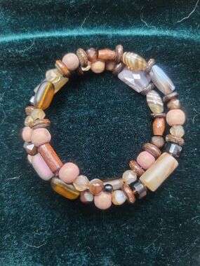 Boho Multi-Bead Wrap Bracelet in Brown and Pink